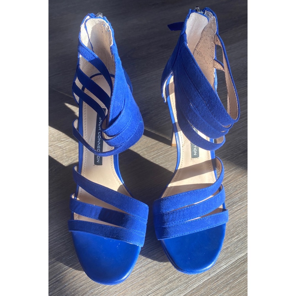 French Connection Monarch Blue Suede Multi Strap Cage Stiletto Heels Sandals 7.5 - Picture 9 of 11